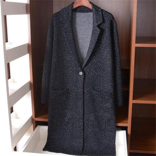 Woolen fabrics thick knit women fashion solid loose overcoat suits collar one&over size retail wholesale