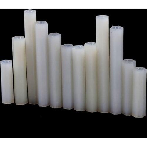 Hex Column Standoff Spacer Screws Nuts Female-Female White Nylon Plastic M3 M4