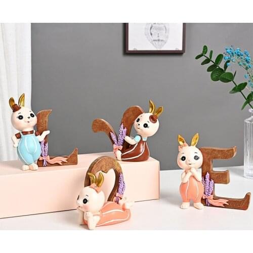 Nordic Style Cartoon Resin Rabbit Sculpture Ornaments Living Room Office Desktop Animal Statue Craft Home Decoration Accessories