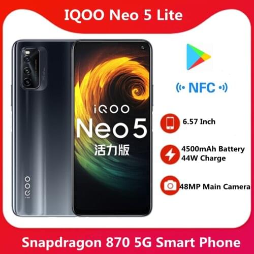 NewI QOO Neo 5 Lite 5G SmartPhone Snapdragon 870 44W Super Charger 4500mAh 6.57'' LCD Screen Google Play Store NFC OTG