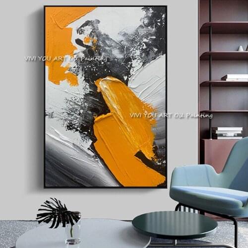 Modern Abstract 3D black and white yewllow Thick Art Handmade Oil Painting Canvas Pictures Art Wall Artwork For family Decorate