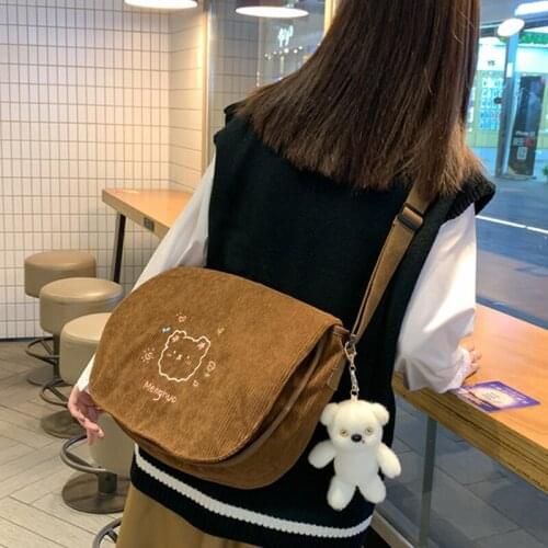 Korean Preppy Style Cute Girl Inclined Shoulder Bag Japanese Corduroy Student Schoolbag Waterproof Harajuku Bag Fashionable Girl