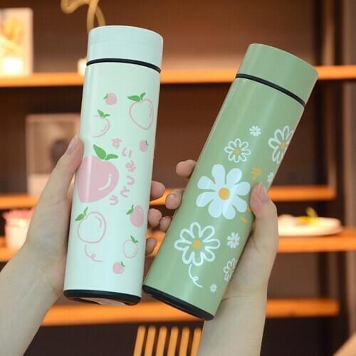Girls art fruit printing sweet Stainless Steel Vacuum Flasks Small fresh business straight cute portable anti-fall water cup