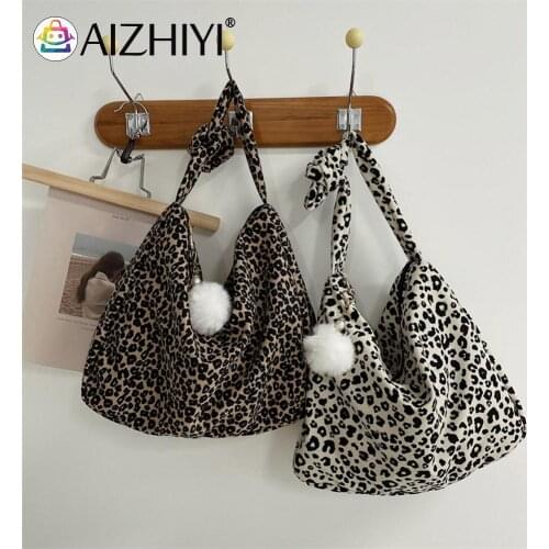 Women Fashion Leopard Print Shoulder Crossbody Messenger Bag Ladies Casual Corduroy Large Capacity Handbags