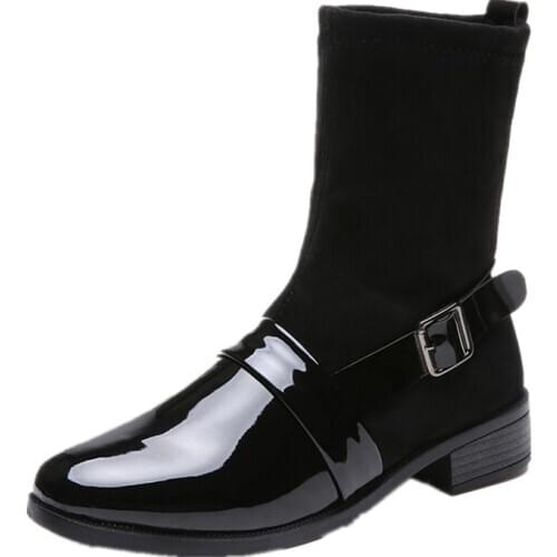 Boots Woman Spring And Autumn Season 2018 New Pattern Wind Elastic Force Socks Thin Boots Patent With Flat Short Winter Boots