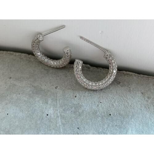 Full Crystal Zircon Hoop Earrings 925 Sterling Silver Circle Round Huggie Hoop Earrings For Women Simple Brincos De Prata