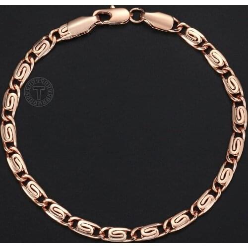 585 Rose Gold Bracelet for Womens Girls Snail Chain Link Trendy Wristband Fashion Jewelry Gifts 5mm 7/8/9/10/11inch GB179