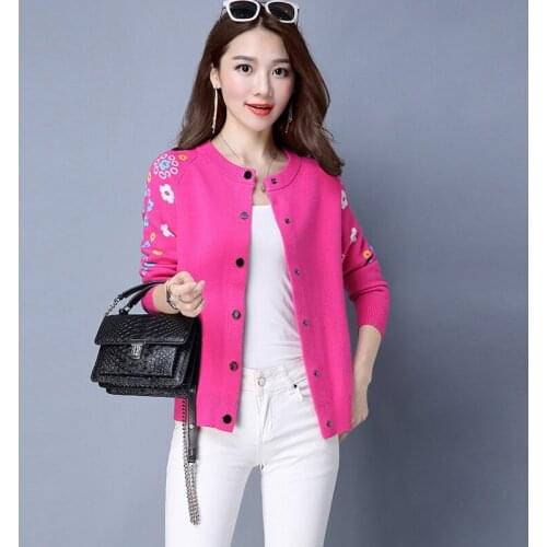 Autumn Spring New Comic O Neck Cardigan Female Jacket Flower Crochet Knitwear Sweater Coat Casual Knit Jacket Sweater For Women