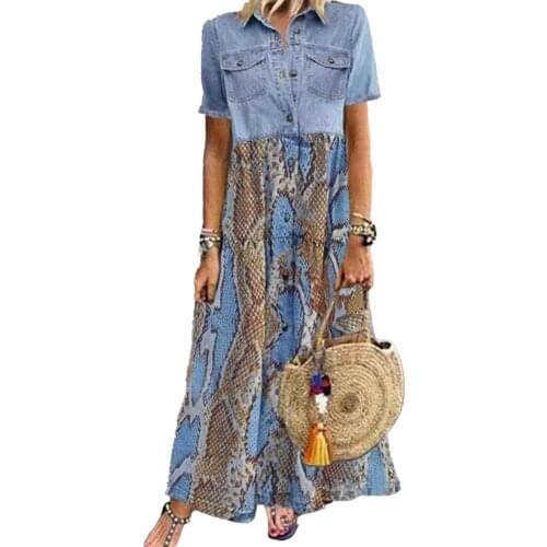 2021 Casual Women Dress Single-breasted Leopard Print Summer Lapel Pockets Short Sleeve Long Dress for Party xxxxl robe femme