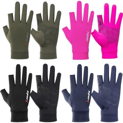 1 Pair Fishing Gloves Men Women Anti-slip 2 Fingers Cut Ice Silk Breathable Universal Fishing Protection Hand Cycling Mitten