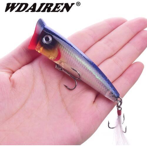1Pcs Popper Fishing Lures Topwater Floating Bass Sea Pesca Crankbait Swimbait Wobbler Feather Treble hook Fishing Tackle WD-571