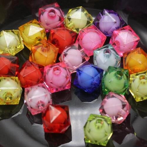 100 Mixed Color Acrylic Faceted Cube Beads 10mm "Bead in Bead"