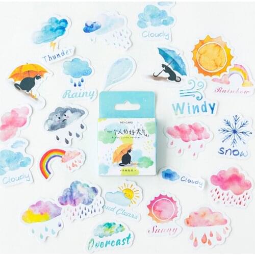 45pcs/box The Weather Paper Stickers Decoration Filofax Diary Label Stickers DIY Decor Stationery Gift Kids Learn Sticker Label