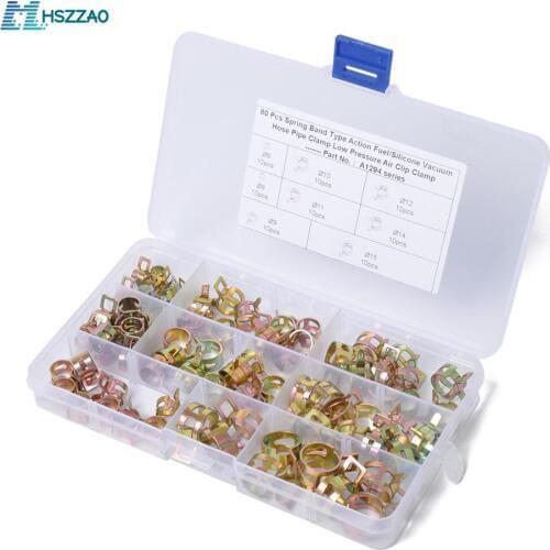 80 pcs 6-15mm 8 Size Car Spring Clip Fuel Line Hose Clip Water Pipe Air Tube Clamp Fastener Auto Accessories