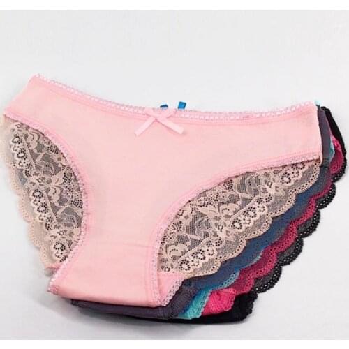 6 Pcs / Lot New Arrival 2021 Sexy Lace Underwear Women Cotton Briefs Panties M L XL 9458