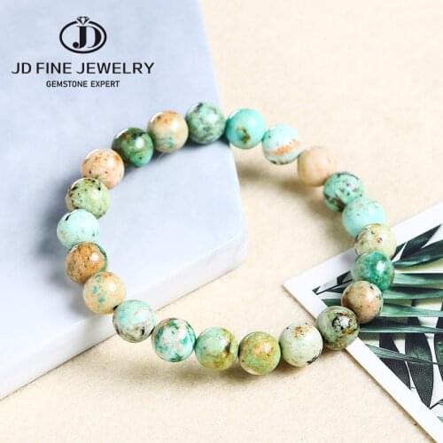 JD Phoenix Natural Stone Charm Round Beads Bracelet Turquoise Elastic Rope Charm Bracelets for Women Men Gifts Handmade 7-7.5"