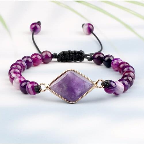 Natural Purple Stripe Ony Stone Adjustable Beads Bracelets Braided String Bangle Yoga Bohemia Handmade Women Men Jewelry Gifts