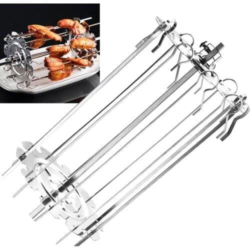 10 Fork BBQ Steel Metal Roaster Rotisserie Skewers Needle Cage Oven Kebab Maker Grill Barbecue Supplies Grill Mat