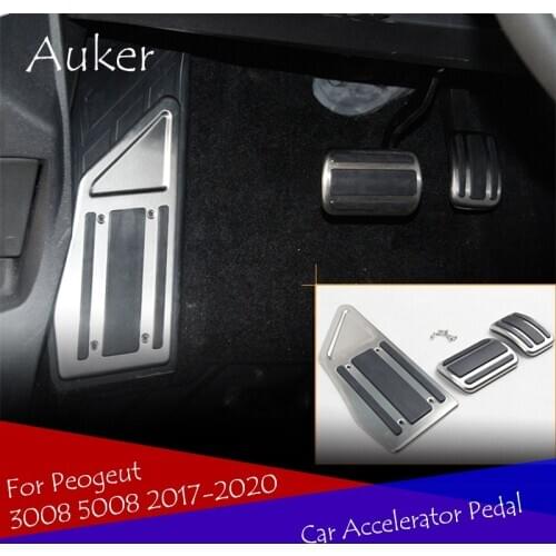 For 2017-2020 Peugeot 3008 5008 LHD AT Gas Brake Pedal Cover Drill Steel Non-Slip Accelerator Overlay Accessories Car Styling