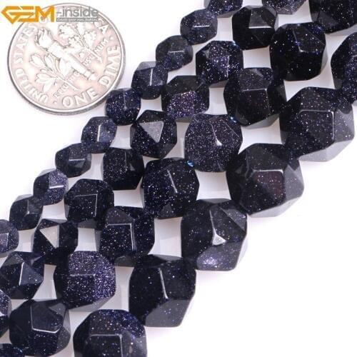 Gem-inside 6mm-12mm Blue Sand Stone Semi Precious Faceted Beads for Jewelry Making DIY Jewellery Valentine Gift