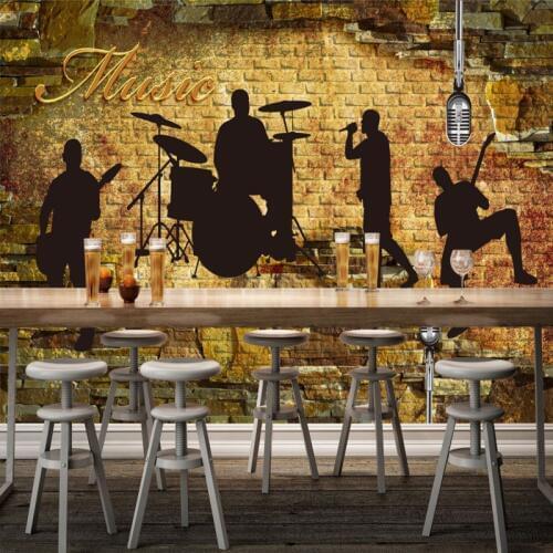 Photo wallpaper Retro Brick Silhouette Band Karaoke Bar Background Wall stereo KTV wallpaper custom high quality mural