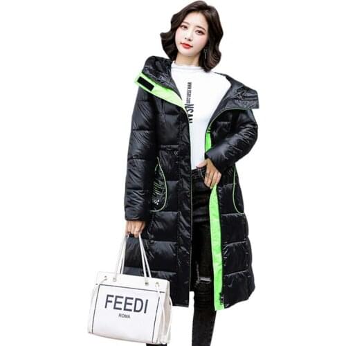No Wash Glossy Hooded Cotton Coat Women Fashion Loose Thick Jacket 2021 Winter New Drawstring Waist Slim Long Jackets JD1738