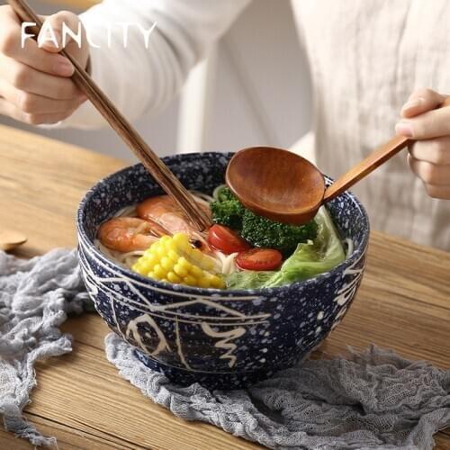 FANCITY Ceramic bowls, household large ramen bowls, personality creative rice bowls, noodle bowls, soup bowls