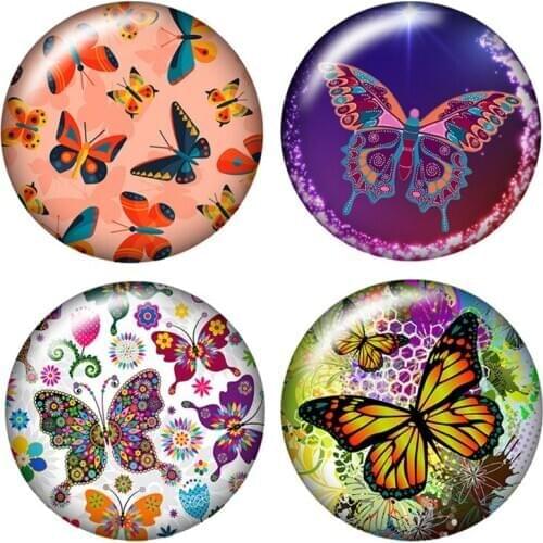 Beauty Colorful butterfly 10pcs set 12mm/16mm/18mm/25mm Round photo glass cabochon demo flat back Making findings ZB0463