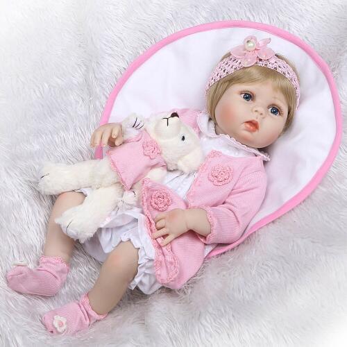 Reborn Baby Doll 22 inch Soft Full Silicone Vinyl Body Lifelike Toddler Doll Play House Bath Toy Gift For Kids Girls Children