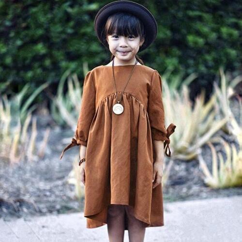 Summer short sleeve dress for girls pumpkin color toddler kids summer holiday dress children beach clothing 1-4Yrs