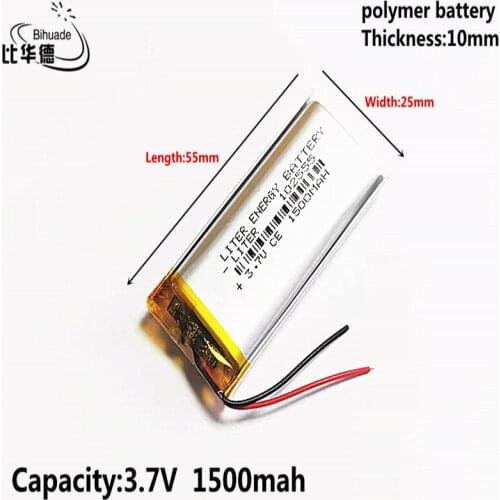 Liter energy battery 3.7V 1500MAH 102555 Lithium Polymer LiPo Rechargeable Battery For Mp3 headphone PAD DVD bluetooth camera