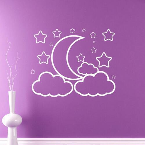 Clouds Moon Stars Vinyl Decal Night Sky Crescent Wall Sticker Nursery Interior Wall Graphics Bedroom Kids Room Decor G710