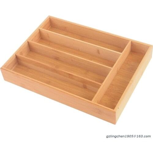 P8DE Kitchen Drawer Organizer Cutlery Tray 5 Compartments Wooden Utensil Silverware Holder Knives Spoons Forks Organizer