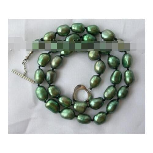 Stunning 8-9mm baroque green freshwater cultured pearl necklace m216