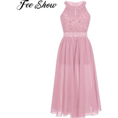 Girls Sleeveless Floral Lace Rhinestone Maxi Romper Dress for Pageant School Dance Birthday Party Summer Childrens Clothing