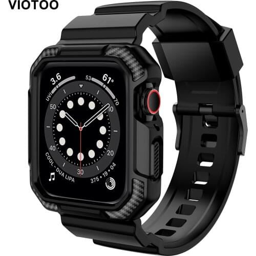 Rugged Case with Silicone Band for Apple Watch Series SE 6 5 4 3 for iWatch 42 44mm Strap watch Protect Cover