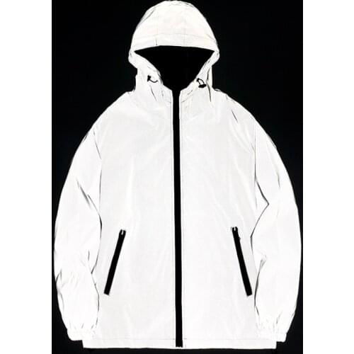 Plus Size 5xl Streetwear Mens Reflective Jacket Casual Women Windbreaker Hip Hop Hooded Trend Coats Luminous Shiny Apparel
