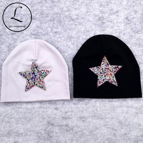 GZHilovingL 2019 Newborn Baby Boys Girls Soft Cotton Hats Spring 0-4month Girl Rhinestones Star Beanies Hat Cap Photography Prop