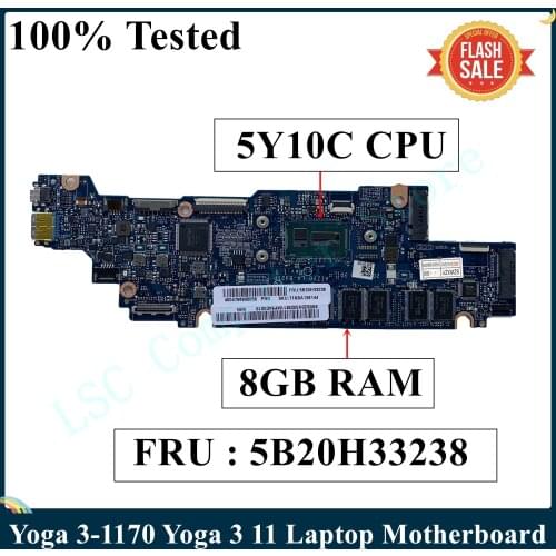 LSC For Lenovo Yoga 3-1170 Yoga 3 11 Laptop Motherboard 5B20H33238 With 5Y10C CPU 8GB RAM AIZY0 LA-B921P 100% Tested