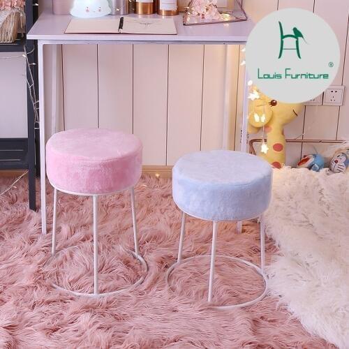 Louis Fashion Stools Ottomans Pink Girl Heart Iron Art Round Chair Living Room Nordic Minimalism