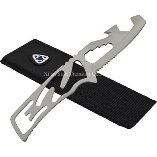 Titanium TC4 Diving Knife Formfitting Streamline Design Matte Surface Durable with Straight Screwdriver / Spanner / Twine Knife