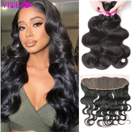 YISEA Body Wave Bundles With Frontal Human Hair 3 Bundles With Frontal Brazilian Lace Frontal With Bundles Remy Hair Extension