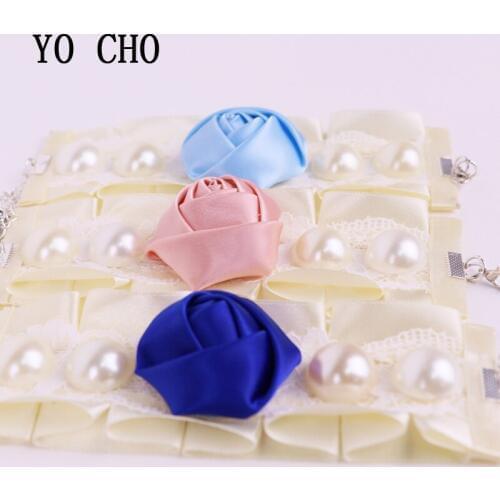 YO CHO Creative Exquisite High-end Artificial Wrist White Rose With Pearl Rose Silk Ribbon Bridesmaid Sisters Hand Flowers Prom