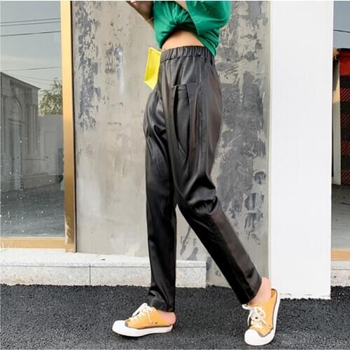Ladies Real Trousers Women Genuine Leather Loose Harem Pants Streetwear Korean Female Quality Sheepskin Plus Size 4XL