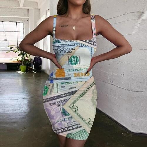 Giyu Brand Dollar Dress Women Money Halter Sleeveless Character 3d Print Colorful Ladies Dresses Harajuku Vestido Sexy