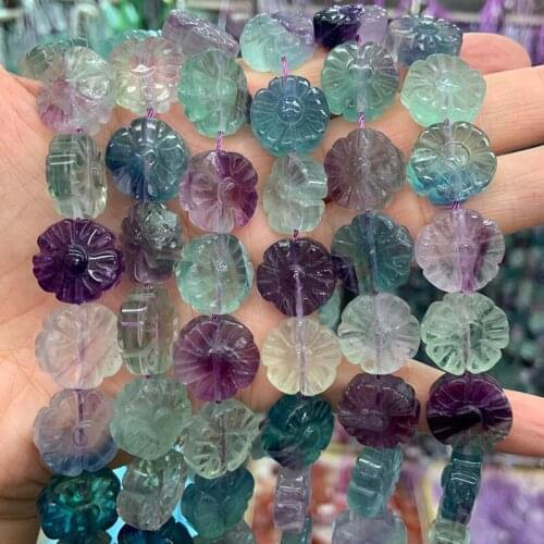 12mm Natural Fluorite Stone Beads 15'' Carved Flower DIY Loose Beads For Jewelry Making Beads Bracelet Necklace DIY Gift