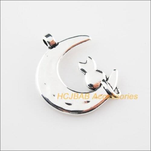 15 New Moon Animal Cat Tibetan Silver Color Charms Pendants 17.5x22mm