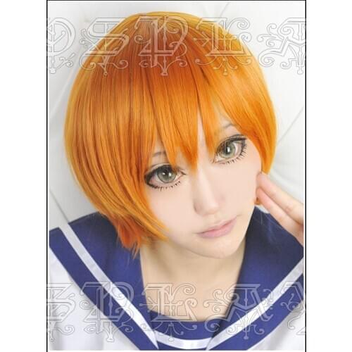 Anime Love Live! Rin Hoshizora Cosplay Wigs Short Orange Heat Resistant Synthetic Hair Wig + Wig Cap
