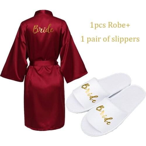 Satin Silk Robe & Slippers Wedding Bath Robe Bride Bridesmaid Robes Bridal Robe Dressing Women Kimono Robes Party Gifts