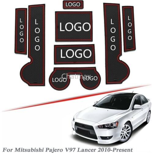 Brand LOGO Car Styling For Mitsubishi Pajero V97 Lancer 2010-2020 Gate slot pad Interior Door Groove Mat Non-slip dust Mat Auto